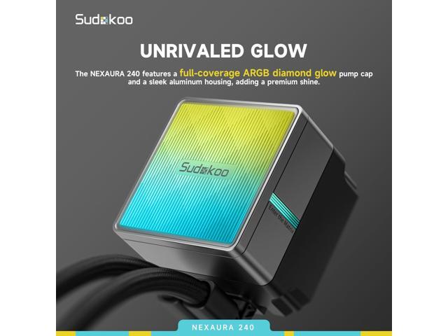 Sudokoo NEXAURA 240 Liquid CPU Cooler: 240mm AIO CPU Cooler with PWM Pump & ARGB Pump Head - Water Cooling with FDB Fans for Intel LGA...