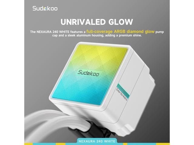 Sudokoo NEXAURA 240 White Liquid CPU Cooler: 240mm AIO CPU Cooler with PWM Pump & ARGB Pump Head - Water Cooling with FDB Fans for Intel LGA...