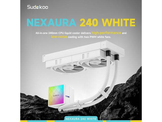 Sudokoo NEXAURA 240 White Liquid CPU Cooler: 240mm AIO CPU Cooler with PWM Pump & ARGB Pump Head - Water Cooling with FDB Fans for Intel LGA...