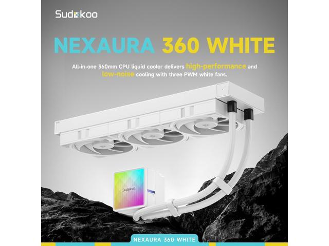 Sudokoo NEXAURA 360 White Liquid CPU Cooler: 360mm AIO CPU Cooler with PWM Pump & ARGB Pump Head - Water Cooling with FDB Fans for Intel LGA...