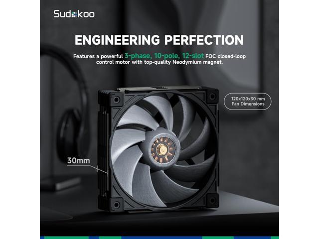 Sudokoo MACH120 120mm Case Fan: PWM Quiet PC Fans with FOC Motor - 4 Pin LCP High Speed Computer Cooling Fan with 500-3000 RPM