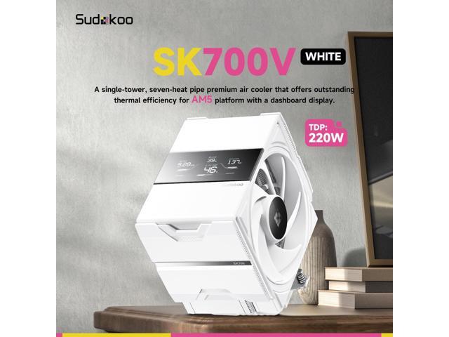 Sudokoo SK700V White AM5 CPU Cooler: 7 Heatpipes CPU Air Cooler with Digital Display for AM5 Exclusive - Single Tower PC Cooling with 120mm FDB PWM...