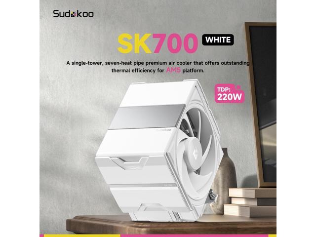 Sudokoo SK700 White AM5 CPU Cooler: 7 Heatpipes CPU Air Cooler for AM5 Exclusive - Single Tower PC Cooling with 120mm FDB PWM Quiet Fan & L-Rail...
