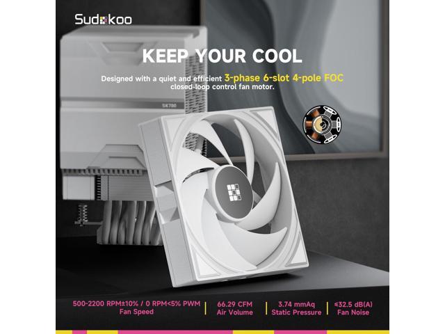 Sudokoo SK700 White AM5 CPU Cooler: 7 Heatpipes CPU Air Cooler for AM5 Exclusive - Single Tower PC Cooling with 120mm FDB PWM Quiet Fan & L-Rail...