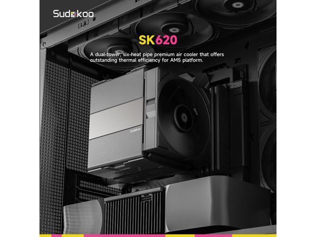Sudokoo SK620 AM5 Air Cooler: 6 Heatpipes Dual Tower CPU Air Cooler for AM5 Exclusive - PC Cooler with 120mm FDB PWM Quiet Fans & Quick Lock Mount