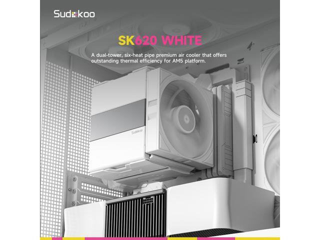 Sudokoo SK620 White AM5 Air Cooler: 6 Heatpipes Dual Tower CPU Air Cooler for AM5 Exclusive - PC Cooler with 120mm FDB PWM Quiet Fans & Quick Lock...