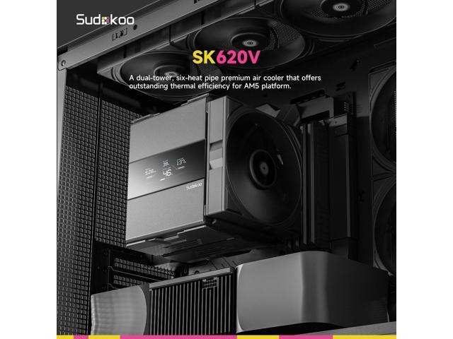 Sudokoo SK620V CPU Air Cooler: 6 Heatpipes Dual Tower CPU Cooler with Digital Display for AM5 Exclusive - Black PC Cooler with 120mm FDB PWM Quiet...