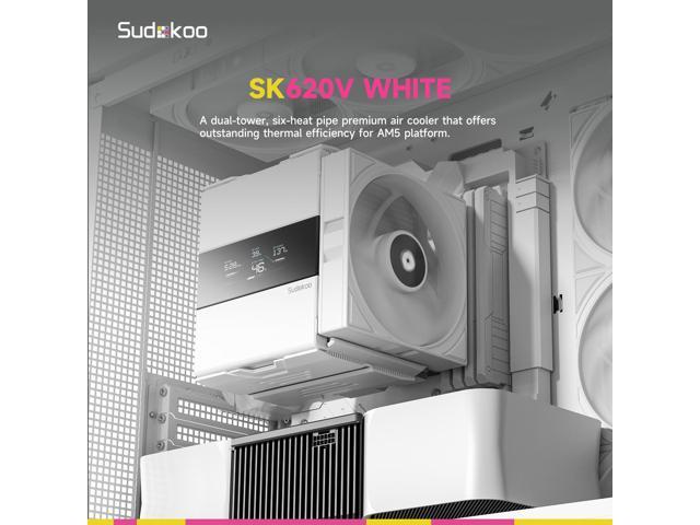 Sudokoo SK620V White AM5 Air Cooler: 6 Heatpipes Dual Tower CPU Air Cooler with Digital Display for AM5 Exclusive - PC Cooler with 120mm FDB PWM...
