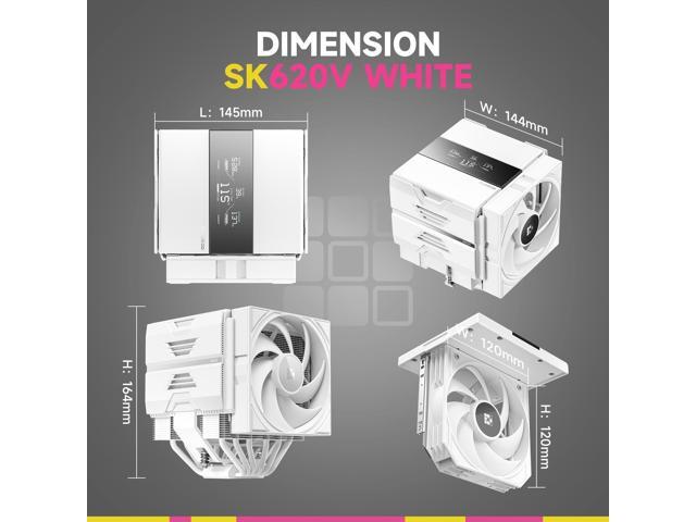 Sudokoo SK620V White AM5 Air Cooler: 6 Heatpipes Dual Tower CPU Air Cooler with Digital Display for AM5 Exclusive - PC Cooler with 120mm FDB PWM...
