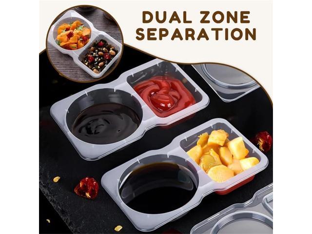 Double Compartment Condiment Container, 2025 New Reusable Snack Containers with Lids, Snack Pack Container, Double Compartment Snack Containers for...