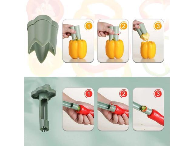 Pepper Seed Corer Remover, 2024 New 2 in 1 Bell Pepper Cutter Pepper Porer Seed Remover Tool, Quickly Cutting and Deseeding Bell Pepper Corer Tool...