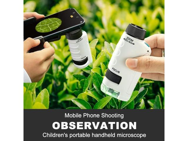 Handheld Little Microscope, Portable Microscope Digital with 60x-120x Magnification, LED Pocket Microscope Little Scientist Mini Microscope for Kids