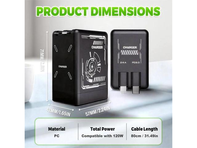 2-in-1 GaN 120w Fast Charger, 2025 Upgraded Scalable Retractable 120w Fast Charger Module, All in 1 Foldable Charging Adapter Wall Plug for Phone,...