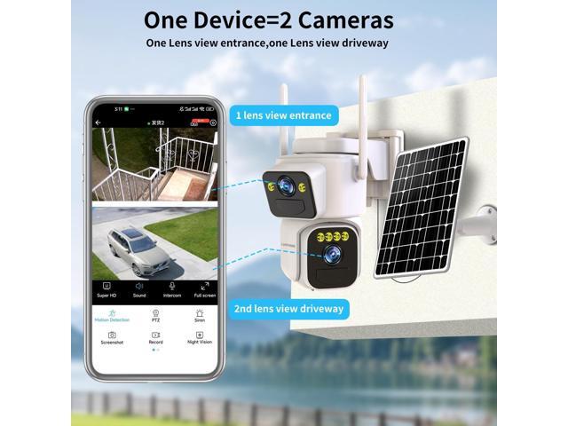 Solar Security Cameras Outdoor Wireless,2.4G/5G WiFi Cameras for Home Security, Dual Lens PTZ Motion Zone,2-Way Audio,Night...