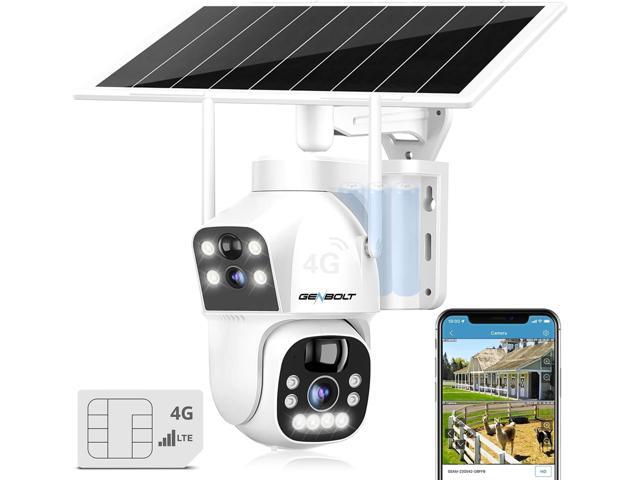 GENBOLT 3G/4G LTE Cellular Solar Security Camera Outdoor Wireless, 8W 15600mAh Battery Operated Surveillance IP Camera No WiFi, Dual Lens Spotlight...
