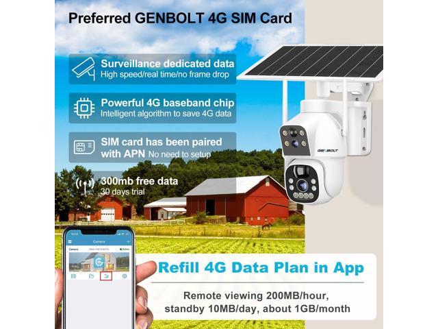 GENBOLT 3G/4G LTE Cellular Solar Security Camera Outdoor Wireless, 8W 15600mAh Battery Operated Surveillance IP Camera No WiFi, Dual Lens Spotlight...