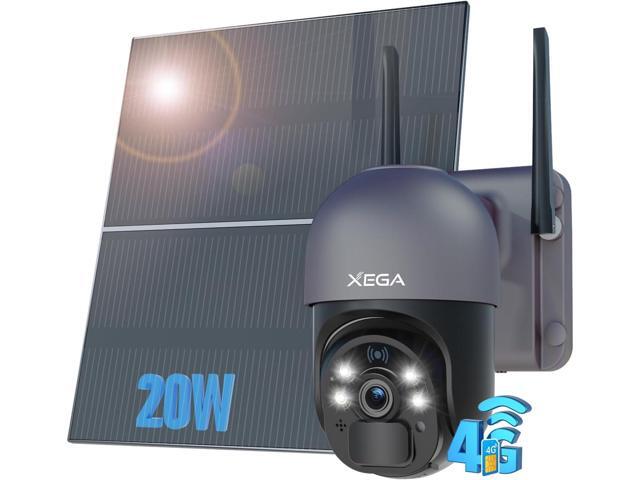 Xega 4G LTE Cellular Security Camera with 20W Solar Panel 20000mAh Built-in Battery - [24/7 Record] Solar No WiFi Security Camera Wireless...