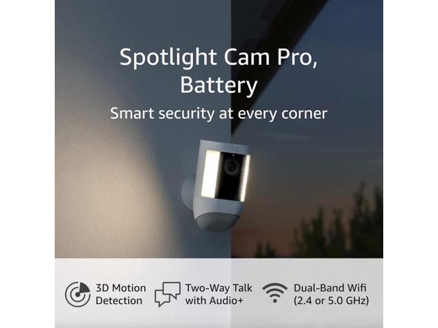 Ring Spotlight Cam Pro, Battery 3D Motion Detection, Two-Way Talk with Audio+, and Dual-Band Wifi (2022 release) - White