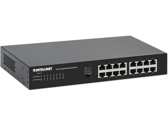 Intellinet 16 Port Gigabit Ethernet Switch 10 / 100 / 1000 Mbps Unmanaged,Metal Housing, Fanless Quiet, Long Distance, VLAN & Extend Mode for...