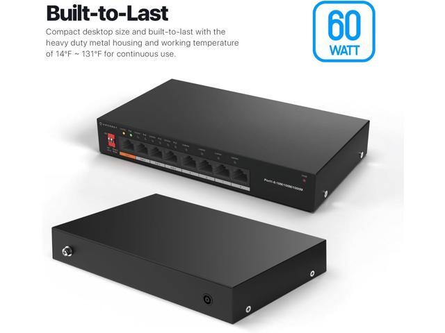 Amcrest 8-Port Switch with 4-Ports POE+ 802.3af/at 60W, Metal Housing, (AGPS8E4P-AT-60-V2)