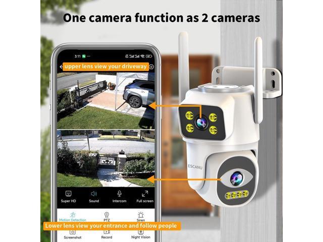 Dual Lens Cameras for Home Security,2.4G/5G PTZ Outdoor Plug-in Camera,Motion Tracking,Night Vision,24/7 Continous Recording,Work With NVR/DVR...