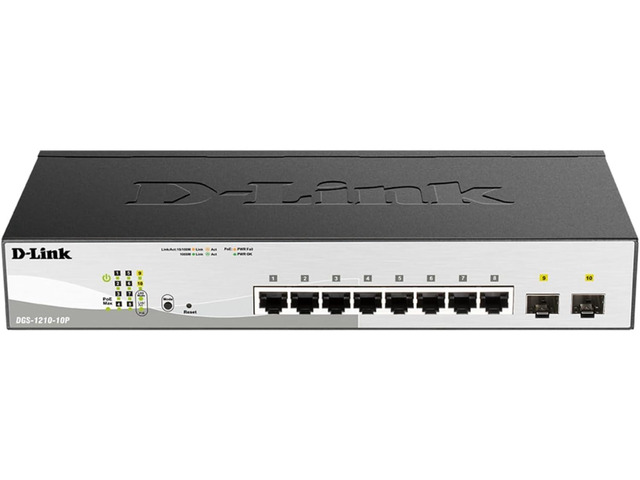 D-Link 10-Port Gigabit Smart Managed PoE+ Switch 8 PoE+ Ports (65W) + 2 SFP Ports L2+ VLANs Web Managed Surveillance Mode Desktop or...