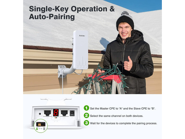 Wireless Bridge, 3KM 5.8G Point to Point Outdoor CPE, Long Range WiFi Bridges for PtP/PtMP with 14DBi High Gain Antenna for Network Sharing,Network...