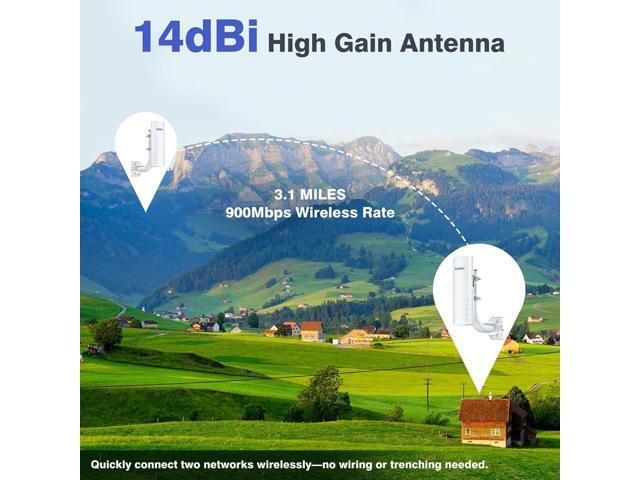 5KM Wireless Bridge with 2 x 1Gbs Ports and Bracket Mounts for Network Extend, AdaLov CPE361 Point to Point Wireless Bridges Outdoor with 14DBi...