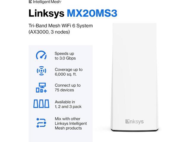Linksys Atlas WiFi 6 Router Home WiFi Mesh System, Dual-Band, 6,000 Sq. ft Coverage, 802.11ax, 75+ Devices, Speeds up to (AX3000) 3.0Gbps -...