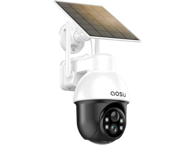 AOSU Solar Security Camera Wireless Outdoor with Panoramic PTZ, Human Auto Tracking, 2K Night Vision, Light and Sound Alarm, 2-Way Audio,...