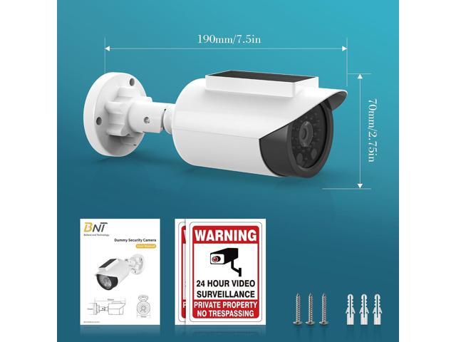 BNT Solar Powered Fake Security Camera, Bullet Shape Fake Surveillance Camera with Red LED Light for Night, Security Warning Sticker, for Outdoor...