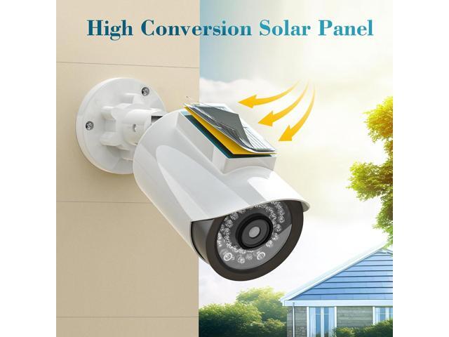 BNT Solar Powered Fake Security Camera, Bullet Shape Fake Surveillance Camera with Red LED Light for Night, Security Warning Sticker, for Outdoor...