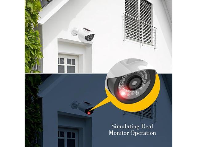 BNT Solar Powered Fake Security Camera, Bullet Shape Fake Surveillance Camera with Red LED Light for Night, Security Warning Sticker, for Outdoor...