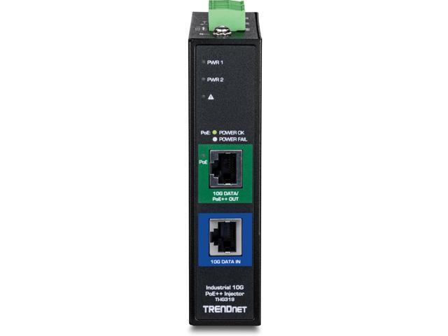 TRENDnet Industrial 10G PoE++ Injector, TI-IG319, 1 x 10 Gigabit PoE++ Port (Data + PoE Out), 1 x 10 Gigabit Port (Data in), Supports PoE (15.4W),...