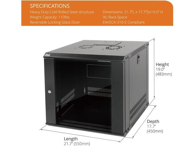 Tecmojo 9U Wall Mount Server Cabinet IT Network Rack Enclosure Lockable Door and Side Panels Black,Cooling Fan, Glass Door, 17.7inch Depth,for 19...