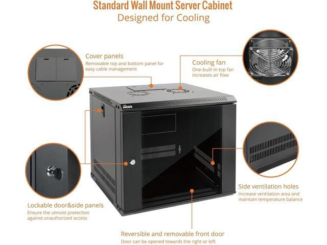 Tecmojo 9U Wall Mount Server Cabinet IT Network Rack Enclosure Lockable Door and Side Panels Black,Cooling Fan, Glass Door, 17.7inch Depth,for 19...