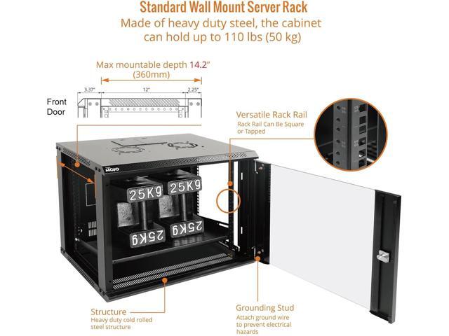 Tecmojo 9U Wall Mount Server Cabinet IT Network Rack Enclosure Lockable Door and Side Panels Black,Cooling Fan, Glass Door, 17.7inch Depth,for 19...