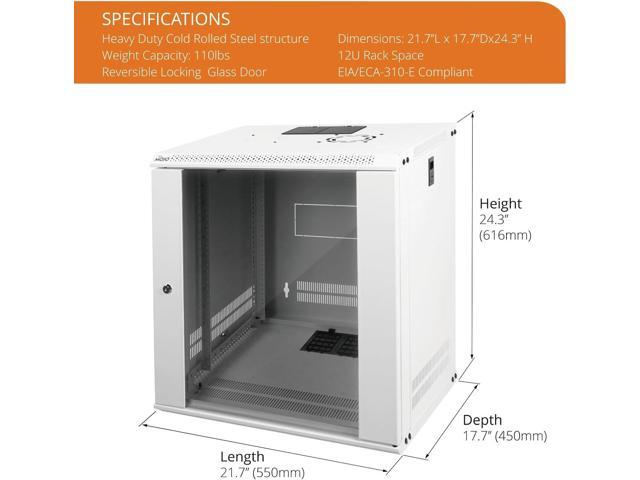 Tecmojo 12U Wall Mount Rack Network Cabinet for 19' IT Equipment,with Lockable Glass Door and Side Panels,Cooling Fan,17.7inch Depth,White