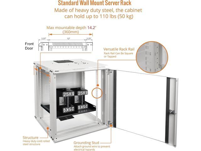 Tecmojo 12U Wall Mount Rack Network Cabinet for 19' IT Equipment,with Lockable Glass Door and Side Panels,Cooling Fan,17.7inch Depth,White