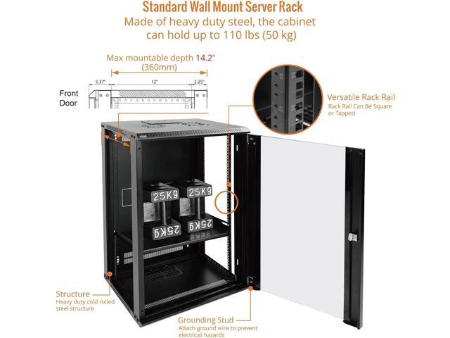 Tecmojo 18U Wall Mount Rack Network Cabinet for 19' IT Equipment,with Lockable Glass Door and Side Panels,Cooling Fan,Black,17.7inch Depth for...