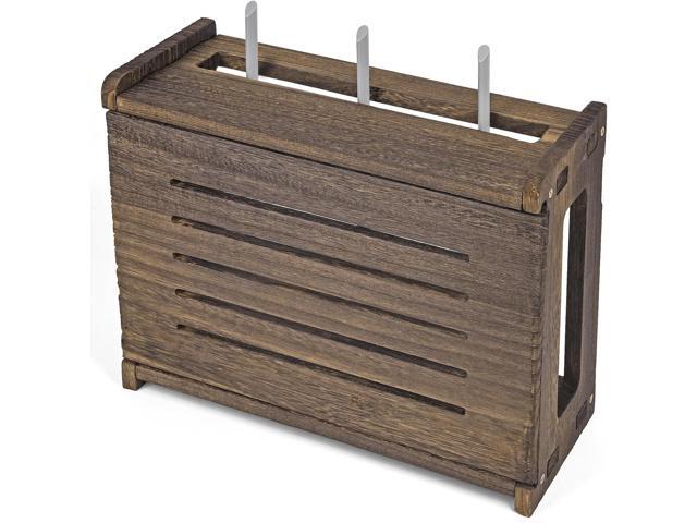 Wooden Router Shelf Wall Mount WiFi Router Storage Box Modem Cable Router Cover Organized Power Strip Cable Management Hider Rack Need Assembly...