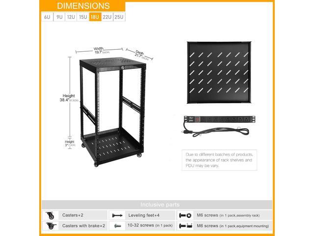 RIVECO OFCO 18U Network Rack with Reinforced Top & Bottom Vented Plates - 4 Rolling Wheels Floor Standing Rack for 19' Equipment & Stereo Gear -...