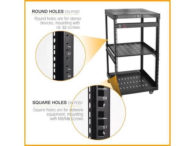 RIVECO OFCO 18U Network Rack with Reinforced Top & Bottom Vented Plates - 4 Rolling Wheels Floor Standing Rack for 19' Equipment & Stereo Gear -...