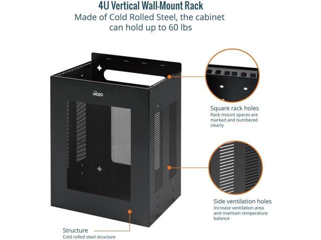 Tecmojo 4U Server Rack, Vertical/Horizontal Wall Mountable Rack with Vented Enclosure for 19 Inch IT Equipment, Cable Modems, Telecom, A/V,Black