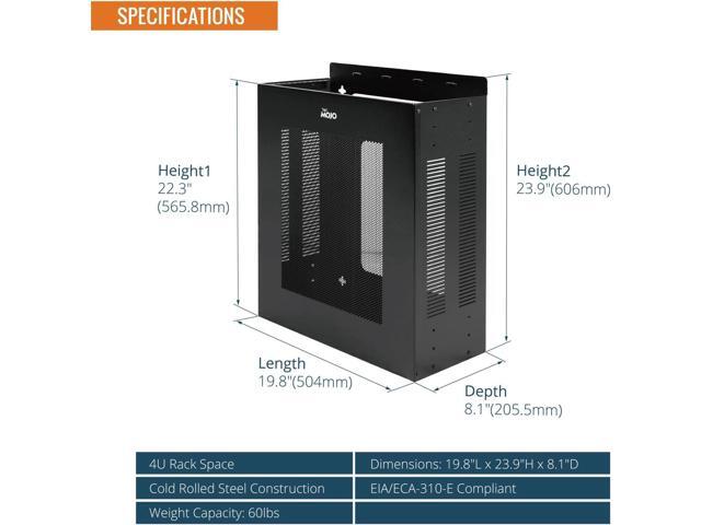 Tecmojo 4U Server Rack, Vertical/Horizontal Wall Mountable Rack with Vented Enclosure for 19 Inch IT Equipment, Cable Modems, Telecom, A/V,Black