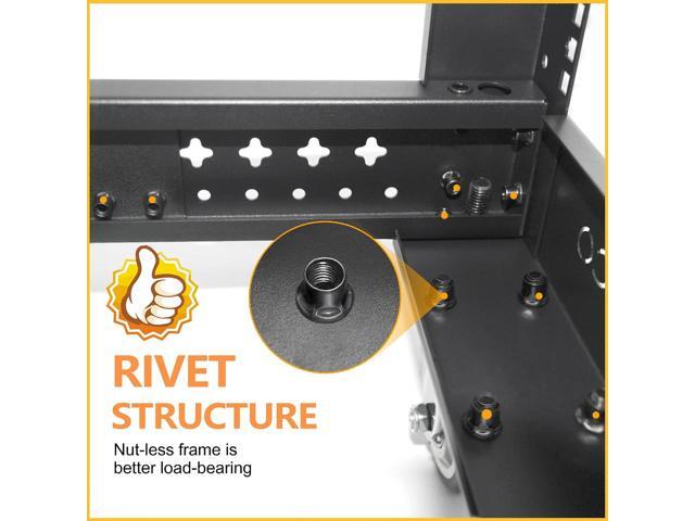 RIVECO 15U Server Rack Adjustable Depth Network 4 Post Cabinet Open Frame with Leveling Feet & Wheels Fully Rivets 1400 LBS