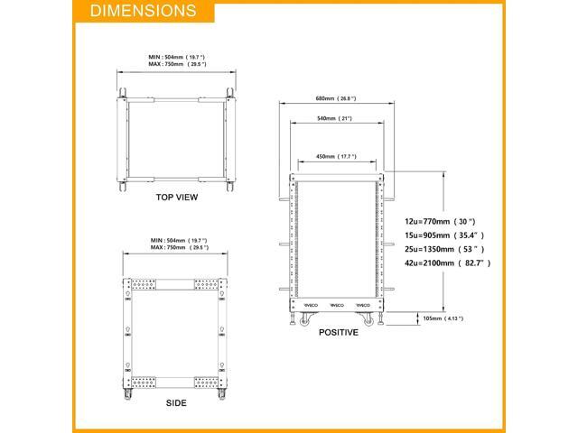 RIVECO 15U Server Rack Adjustable Depth Network 4 Post Cabinet Open Frame with Leveling Feet & Wheels Fully Rivets 1400 LBS
