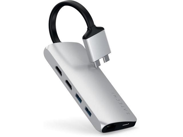 Satechi Type-C Dual Multimedia Adapter with Dual 4K HDMI, USB-C PD, Gigabit Ethernet, Micro/SD Card Readers, USB 3.0 - for M2/ M1 MacBook Pro/Max -...
