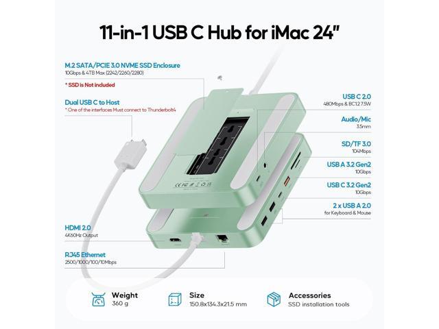 Upgraded 11 in 1 USB C Hub for iMac 24 inch USB Hub 2021 2023 2024 Support M.2 SSD (NOT Included), iMac Hub M1 M3 M4 Accessories, 4K HDMI, 2.5G...