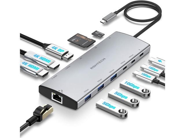 RSHTECH USB C Hub Docking Station Dual Monitor 12 in 1 Triple Display Multiport Adapter with 2 HDMI, 4K DP, 3 USB 3.2 10Gbps, 2 USB 3.0 Ports, 100W...